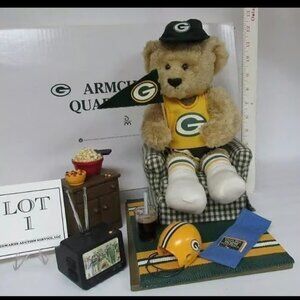 Danbury Mint Armchair Quarterback Bear - Green Bay Packers - NEW Set w/ COA